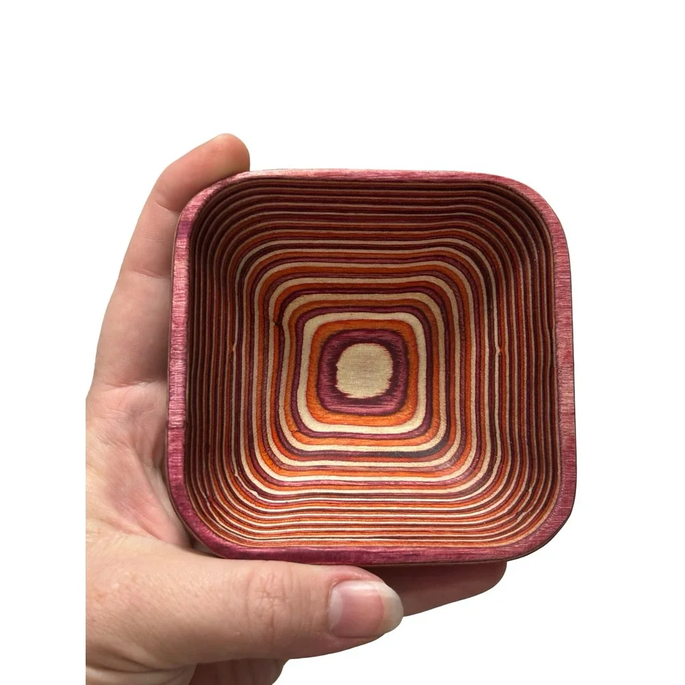 Artisan Laminated Wood Salt Cellar and Scoop Set Purple Orange Multi Color Small